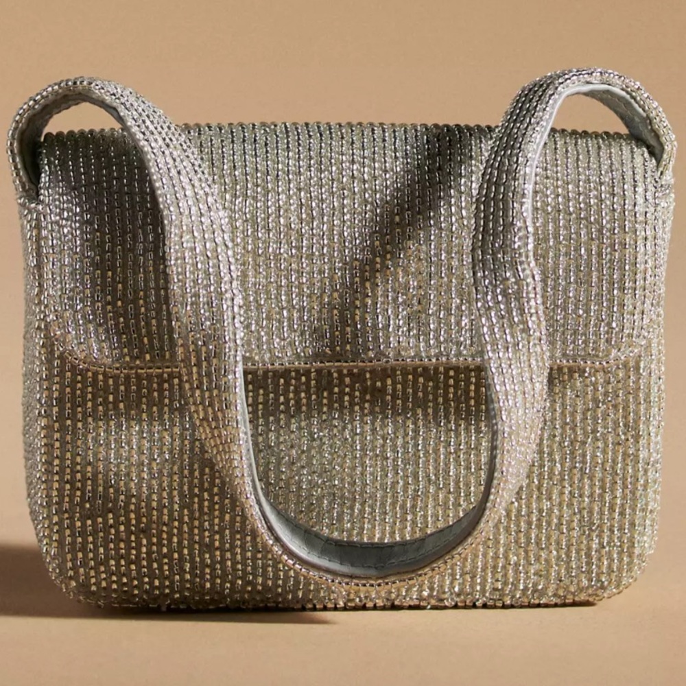 Influencer fave! Anthropologie Fiona Beaded Shoulder Bag – Silver (Sold Out)